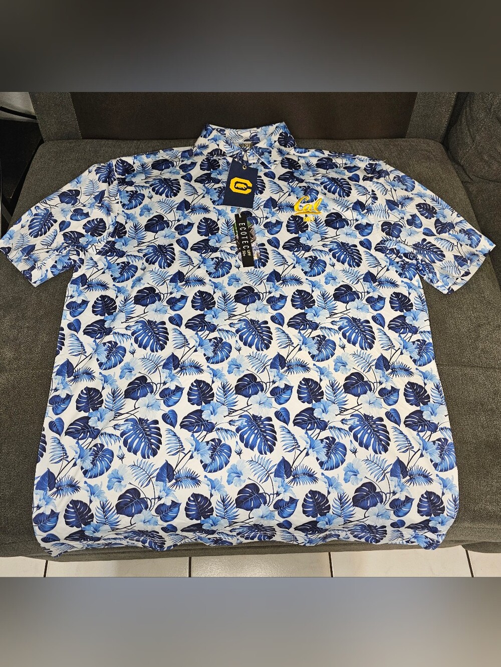 Blue & White Tropical Print Polo Shirt